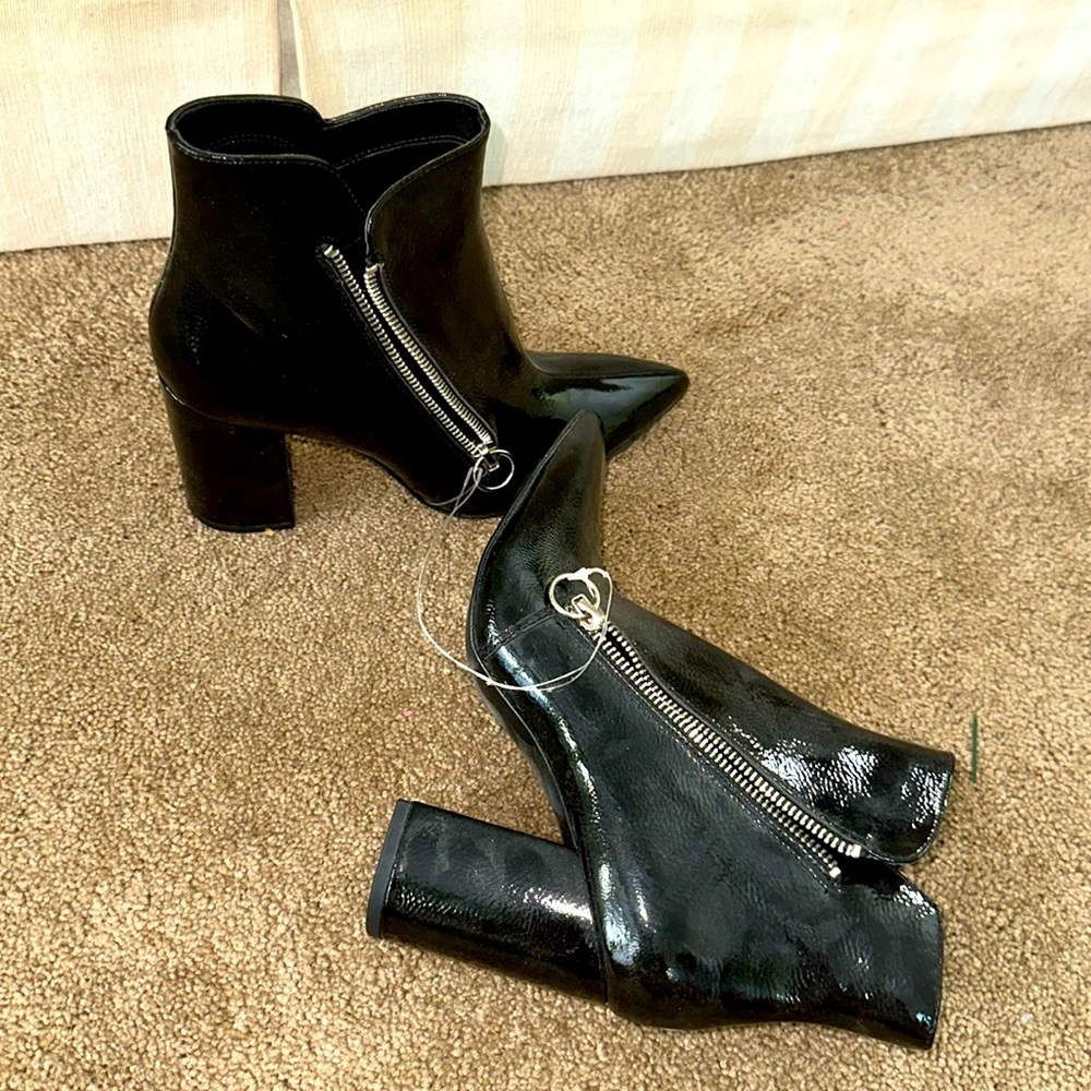 Nine West, Pointy-Toes Black Faux-Leather Booties